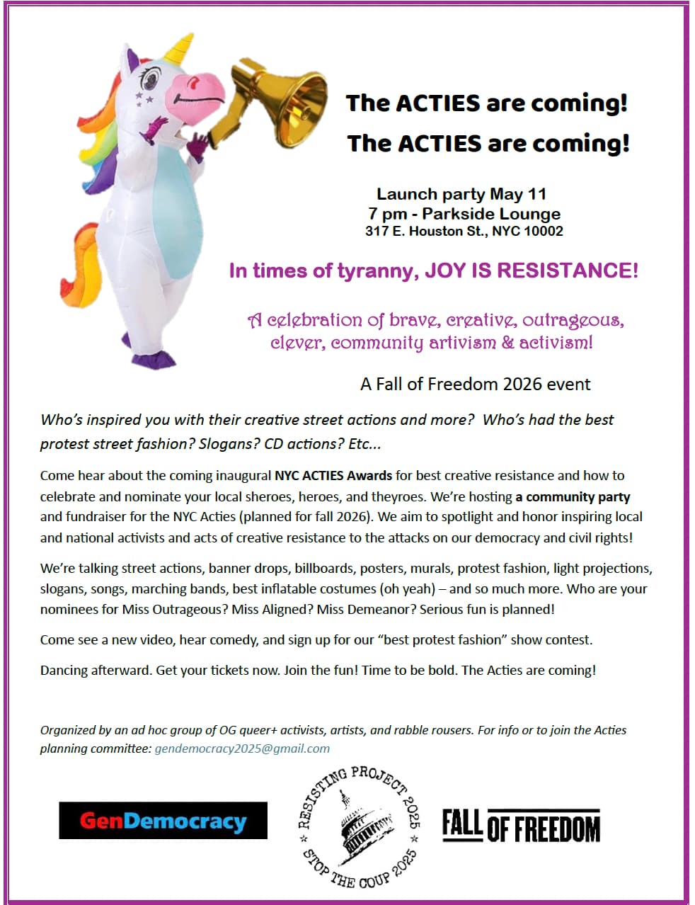 Acties Award Fundraiser & Dance - Celebrate Creative Resistance