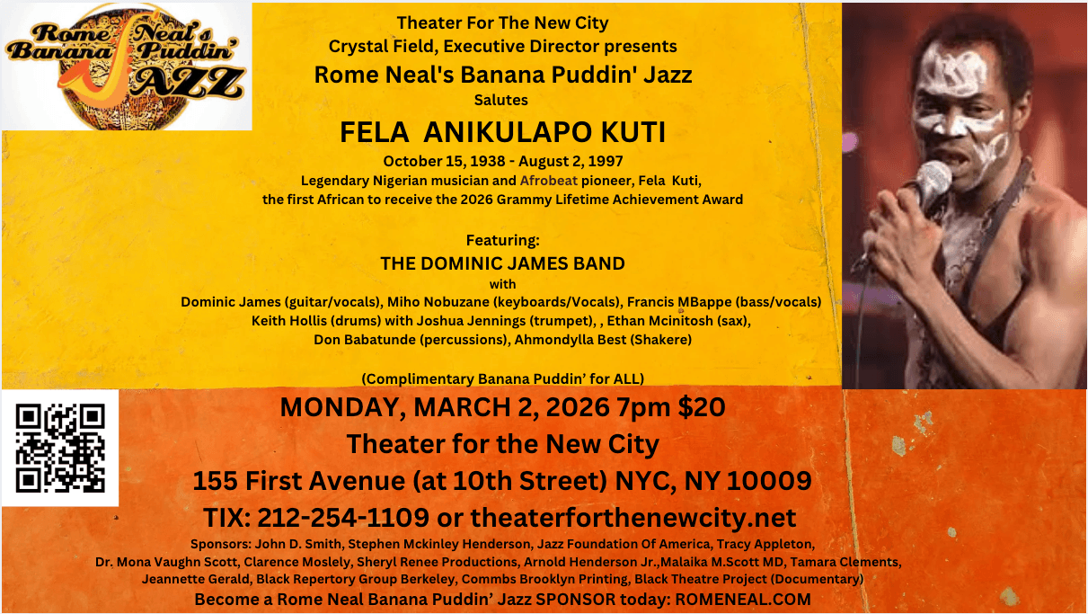 Rome Nealβs Banana Puddinβ Jazz 2026-02-23March 2Monday, March 2, 2026 at 7